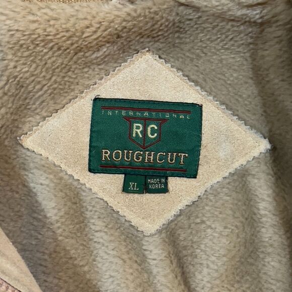 Vintage 90s Roughcut Suede Leather Jacket Outdoor Bomber Lined Coat - Men's XL - Picture 3 of 8